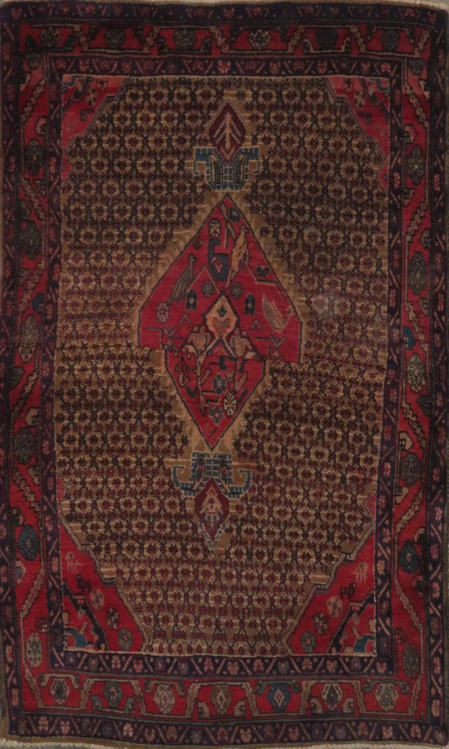 One Of The Kind Hand-Knotted Persian Wool Rug _ Luxurious Vintage Design, 6'0" x 3'4", Artisan Crafted